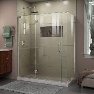 Lifestyle Shot - DreamLine Unidoor-X 59 in. W x 34 3/8 in. D x 72 in. H Frameless Hinged Shower Enclosure in Brushed Nickel