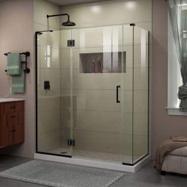 Lifestyle Shot - DreamLine Unidoor-X 58 1/2 in. W x 30 3/8 in. D x 72 in. H Frameless Hinged Shower Enclosure in Satin Black
