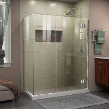 Lifestyle Shot - DreamLine Unidoor-X 59 1/2 in. W x 34 3/8 in. D x 72 in. H Frameless Hinged Shower Enclosure in Chrome