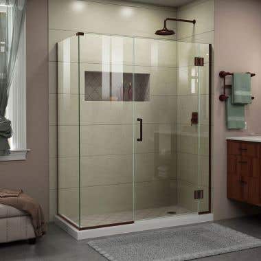 Lifestyle Shot - DreamLine Unidoor-X 46 1/2 in. W x 34 3/8 in. D x 72 in. H Frameless Hinged Shower Enclosure in Oil Rubbed Bronze