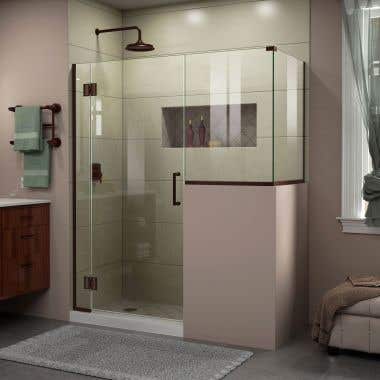 Lifestyle Shot - DreamLine Unidoor-X 59 in. W x 36 3/8 in. D x 72 in. H Frameless Hinged Shower Enclosure in Oil Rubbed Bronze