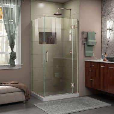 Lifestyle Shot - DreamLine Unidoor-X 29 3/8 in. W x 30 in. D x 72 in. H Frameless Hinged Shower Enclosure in Brushed Nickel