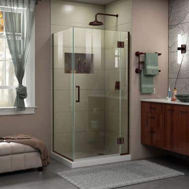 Lifestyle Shot - DreamLine Unidoor-X 34 3/8 W x 30 in. D x 72 in. H Frameless Hinged Shower Enclosure in Oil Rubbed Bronze