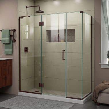 Lifestyle Shot - DreamLine Unidoor-X 64 1/2  in. W x 34 3/8 in. D x 72 in. H Frameless Hinged Shower Enclosure in Oil Rubbed Bronze