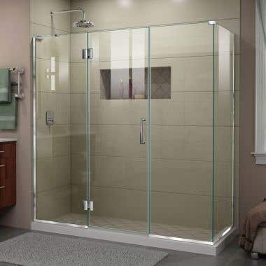 Lifestyle Shot - DreamLine Unidoor-X 70 1/2  in. W x 34 3/8 in. D x 72 in. H Frameless Hinged Shower Enclosure in Chrome