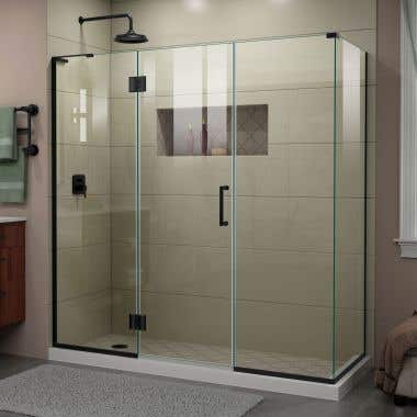 Lifestyle Shot - DreamLine Unidoor-X 70 1/2  in. W x 30 3/8 in. D x 72 in. H Frameless Hinged Shower Enclosure in Satin Black