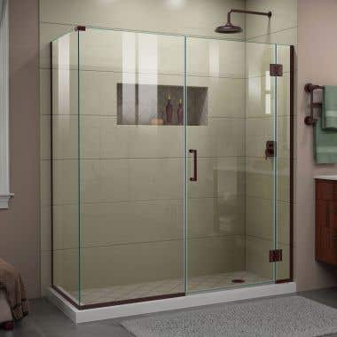 Lifestyle Shot - DreamLine Unidoor-X 64  in. W x 30 3/8 in. D x 72 in. H Frameless Hinged Shower Enclosure in Oil Rubbed Bronze