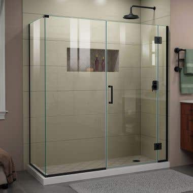 Lifestyle Shot - DreamLine Unidoor-X 63 1/2  in. W x 30 3/8 in. D x 72 in. H Frameless Hinged Shower Enclosure in Satin Black