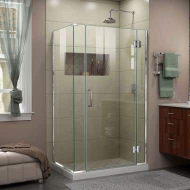 Lifestyle Shot - DreamLine Unidoor-X 39 1/2  in. W x 34 3/8 in. D x 72 in. H Frameless Hinged Shower Enclosure in Chrome