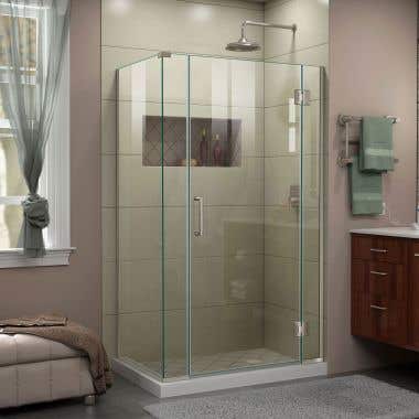 Lifestyle Shot - DreamLine Unidoor-X 40 1/2  in. W x 30 3/8 in. D x 72 in. H Frameless Hinged Shower Enclosure in Brushed Nickel