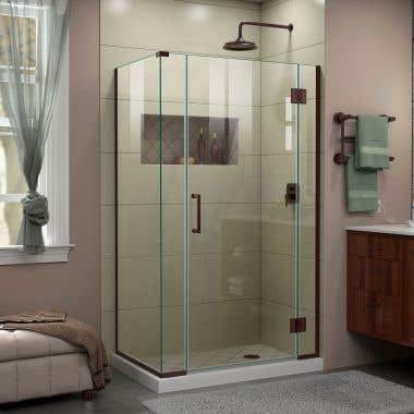 Lifestyle Shot - DreamLine Unidoor-X 39 1/2  in. W x 30 3/8 in. D x 72 in. H Frameless Hinged Shower Enclosure in Oil Rubbed Bronze