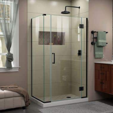 Lifestyle Shot - DreamLine Unidoor-X 40  in. W x 30 3/8 in. D x 72 in. H Frameless Hinged Shower Enclosure in Satin Black