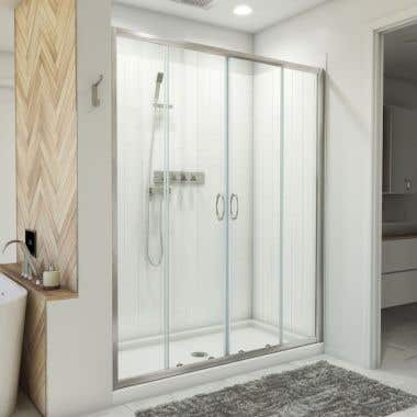 Visions 30 in. D x 60 in. W x 78 3/4 in. H Sliding Shower Door, Base, and White Wall Kit