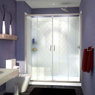 Lifestyle Shot - DreamLine Visions 36 in. D x 60 in. W x 76 3/4 in. H Sliding Shower Door in Brushed Nickel with Center Drain White Base