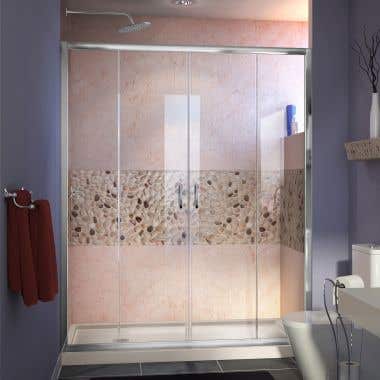 Lifestyle Shot - DreamLine Visions 36 in. D x 60 in. W x 74 3/4 in. H Sliding Shower Door in Chrome with Left Drain Biscuit Shower Base