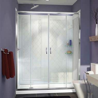 Lifestyle Shot - DreamLine Visions 32 in. D x 60 in. W x 76 3/4 in. H Sliding Shower Door in Chrome with Left Drain White Base