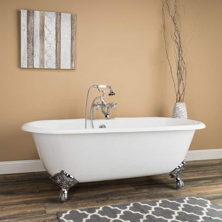 Cast Iron Double Ended Clawfoot Tub Package, 57 Inch Bathtub Canada