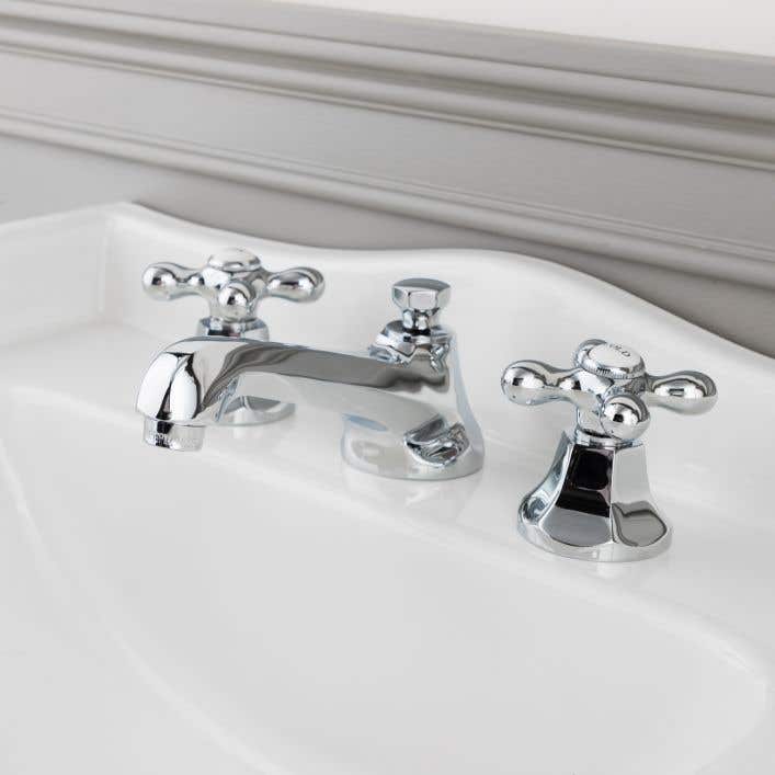 Deco Widespred Bathroom Sink Faucet Metal Cross Handles - Polished Nickel Widespread Bathroom Sink Faucet Cartridge
