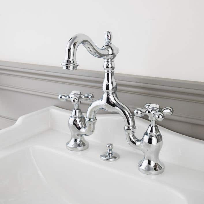 Kitchen Mixer Taps Basin Sink Bridge Ceramic Lever Victorian Style Chrome Faucet 