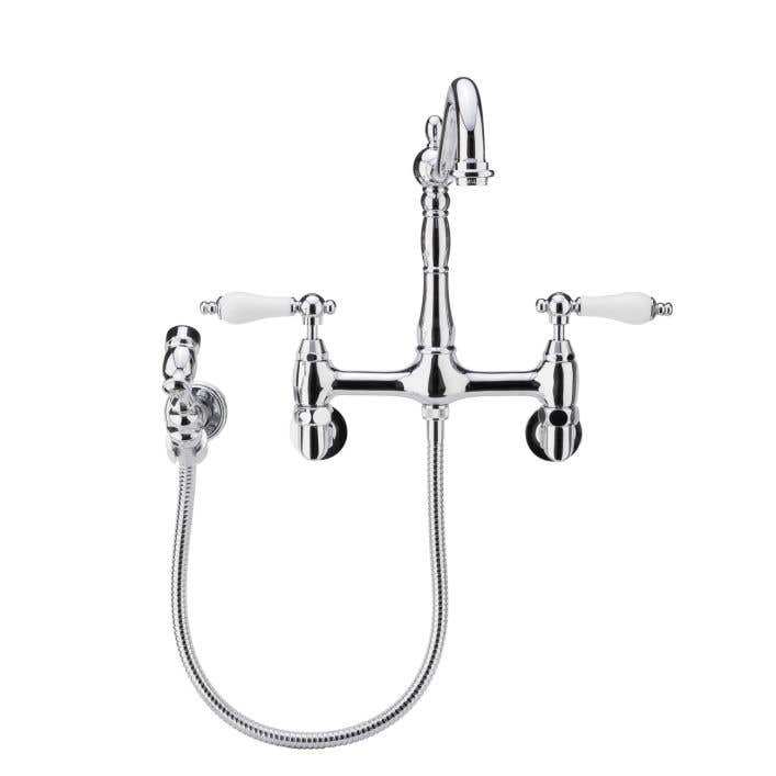 Wall Mounted Bridge Kitchen Faucet With Sprayer Swing Arms - Wall Mount Bridge Faucet With Sprayer
