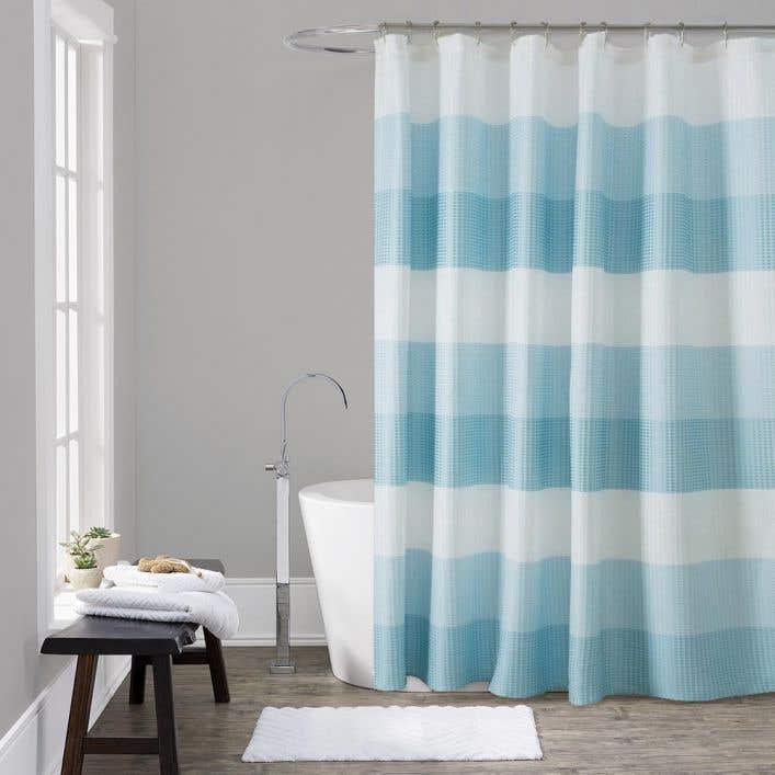 Waffle Stripe Fabric Shower Curtain, Shower Curtains Commercial