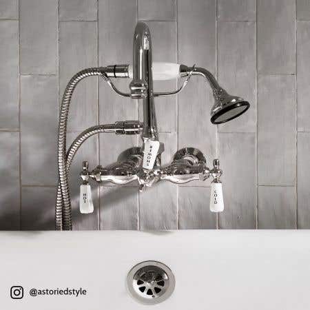 Bathroom Wall Mount Gooseneck Clawfoot Tub Faucet with Handshower - Chrome Plated