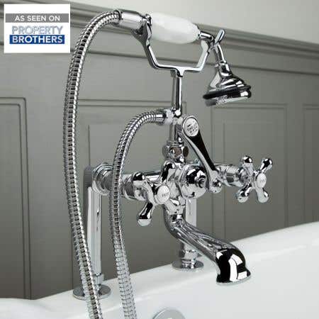 Chrome Clawfoot Tub Rim Mount English Telephone Faucet with Handshower