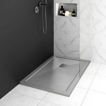 Lifestyle View - Resin Shower Base with Lip - Slate Gray