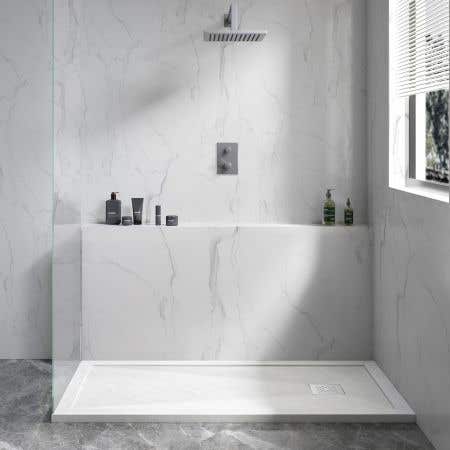 Lifestyle View - Resin Shower Base with Lip - White Slate