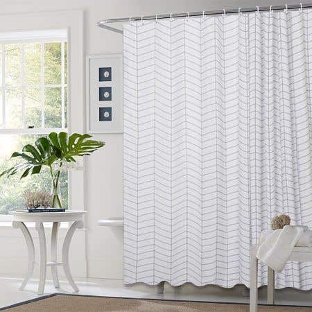 White - Geometric Fabric Shower Curtain
