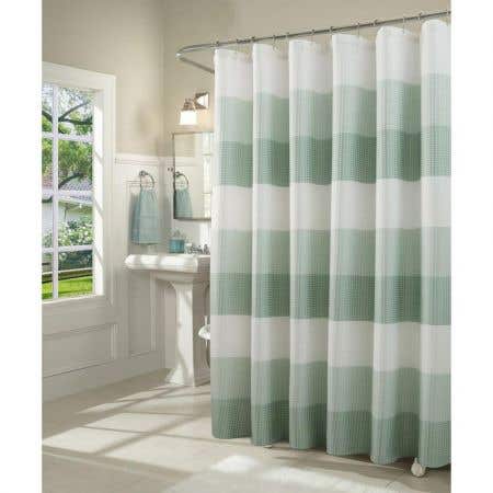 Light Green - Waffle Stripe Fabric Shower Curtain