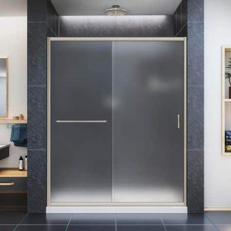 Lifestyle - Infinity-Z 56-60 Inch W x 72 Inch H Semi-Frameless Sliding Shower Door - Frosted Glass