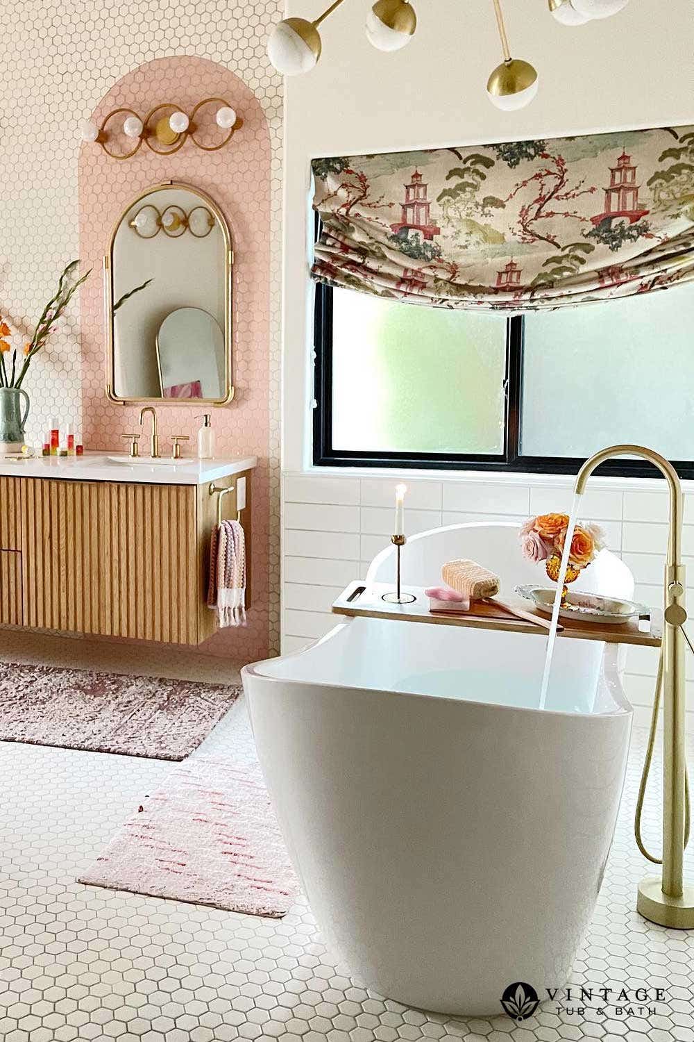 Philo tub in a pink modern bathroom
