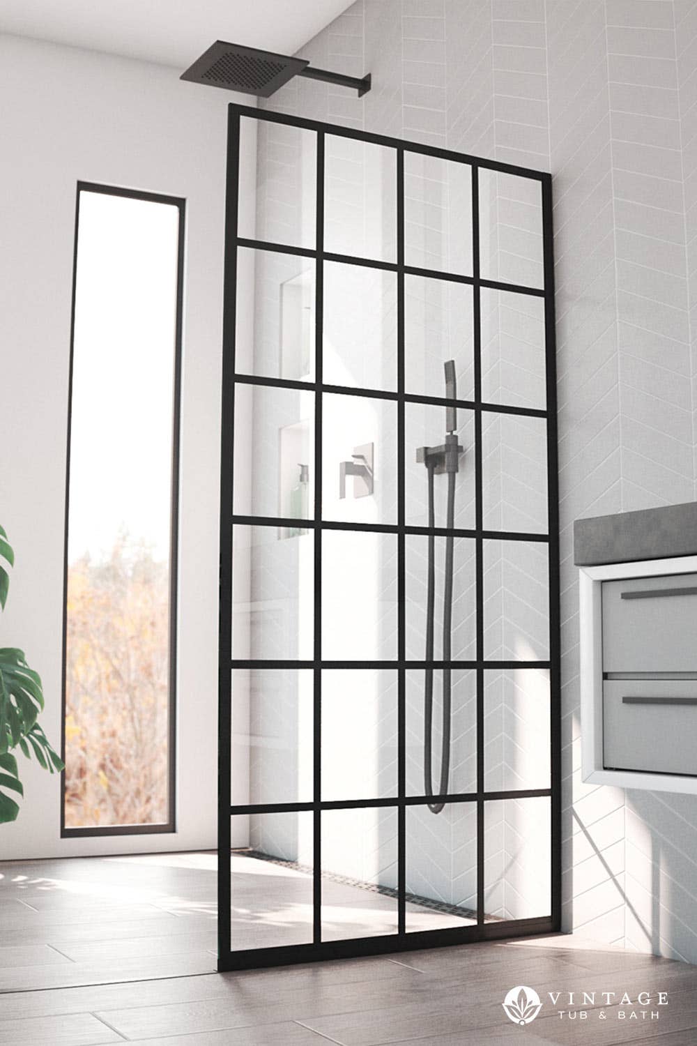 Bristol 34 Inch Frameless Single Panel Open Entry Glass Panel Shower Wall
