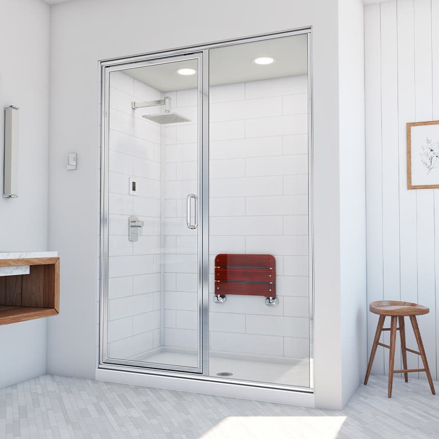 STEAM SHOWER 36 INCH D X 60 INCH W X 87 INCH H WITH MODERN SUBWAY TILE FRAMED ENCLOSURE AND SHOWER BASE